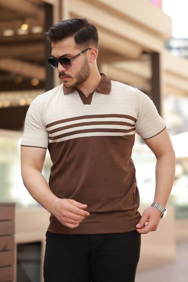 Erkek çizgi Desenli Yakalı Kısa Kollu T-shirt resmi